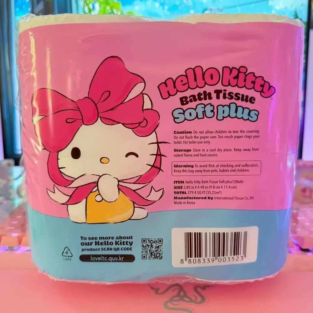 Hello Kitty Bath Tissue Soft 12 Rolls 3-Ply Pink Embossed Toilet Paper Sanrio